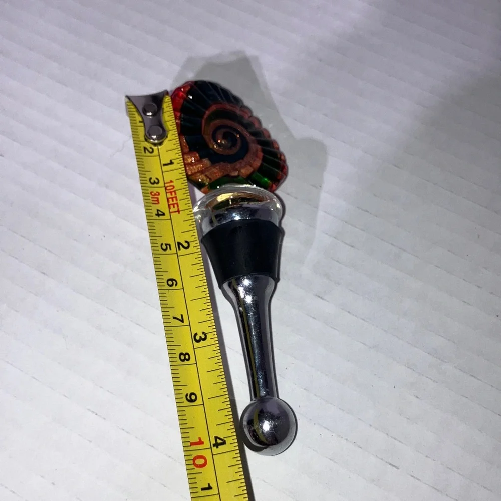 Colorful Swirl Wine Stopper Glass & Metal Red‎ Blue Green Gold